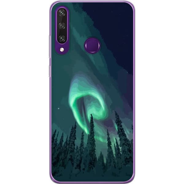 Kompatibelt Mobildeksel til Huawei Y6p Norrsken över vinterlandskap grønn