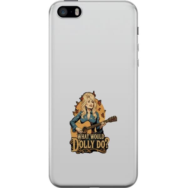 Kompatibelt Mobilskal till Apple iPhone 5s Dolly Parton med gitarr och fjärilar grå