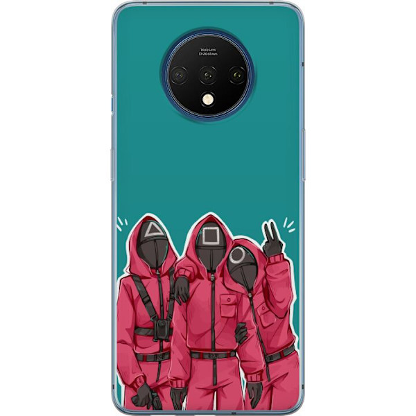 OnePlus 7T Genomskinligt Skal Squid Game Karaktärer Grafisk Design Seriefigurer Populär TV Motiv Asiatisk Stil Spännande Trend