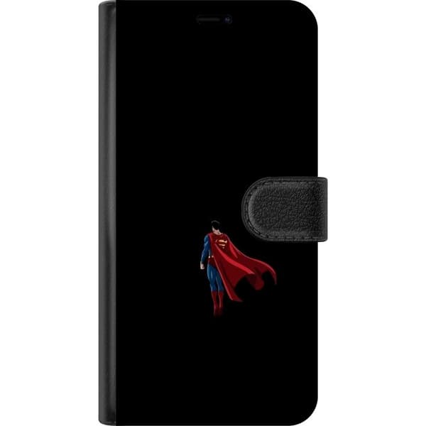 Kompatibel Tegnebogsetui til Xiaomi Redmi Note 11 Minimalistisk motiv med flyvende superhelt i blåt og rødt mod sort baggrund sort