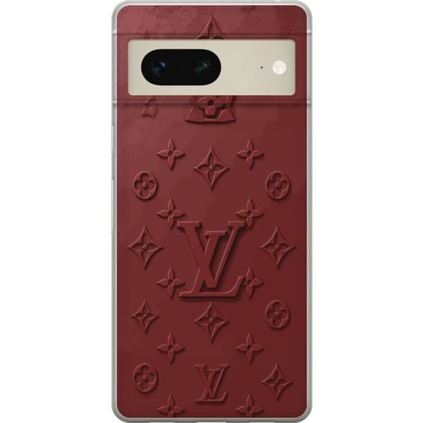Kompatibelt Mobildeksel til Google Pixel 7 Luksuriøst Louis Vuitton-inspirert monogram i mørkerøde toner rød