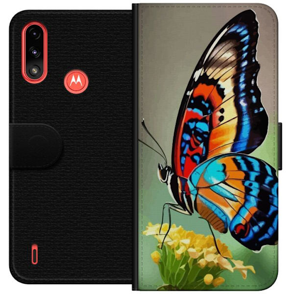 Motorola Moto E7 Power Lompakkokotelo Perhonen Luonto Kesä Motiivi Siivet Värikäs Suunnittelu Suosittu Koriste Graafinen Eksoottinen Teema