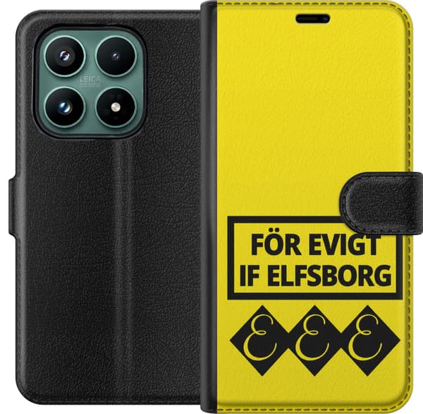 Kompatibel Tegnebogsetui til Xiaomi 17 Gul evighedstekst - Sort supportertekst i rektangulær ramme over tre sorte symboler på gul baggrund gul