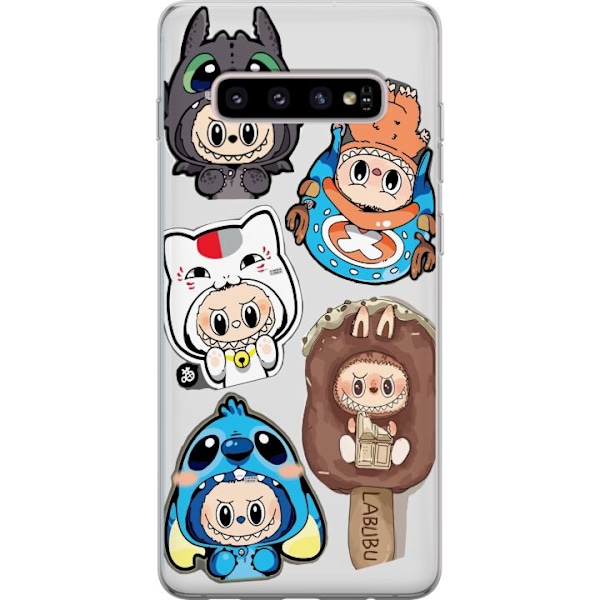 Samsung Galaxy S10+ Gjennomsiktig deksel Labubu figure samling - Pop Mart Labubu The Monsters i fargerik design
