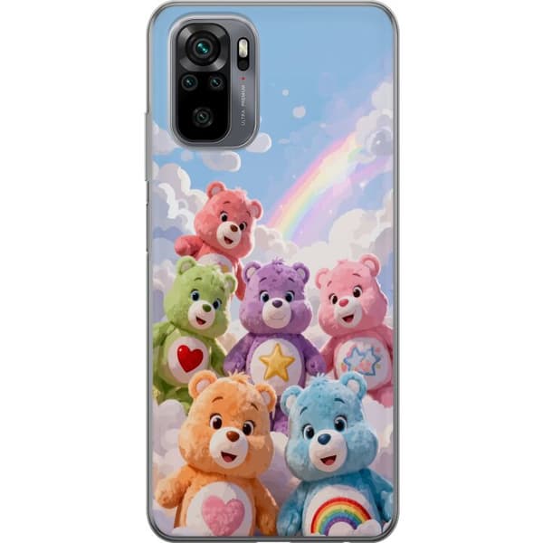 Kompatibel Mobilcover til Xiaomi Redmi Note 10 Søde farverige bamser med hjerter, stjerne og regnbue blandt bløde skyer blå