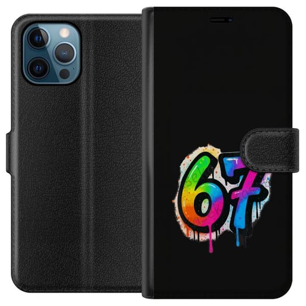 Kompatibel Tegnebogsetui til Apple iPhone 12 Pro Farverige graffitital 67 med neonfarver, farvestænk og dryppende effekt mod sort baggrund sort