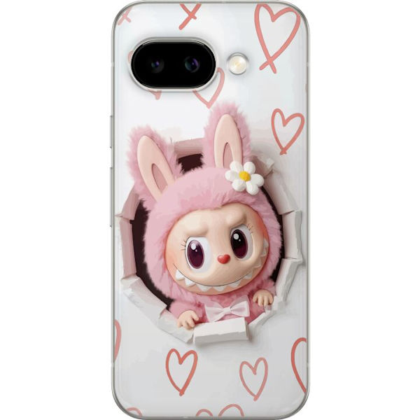 Google Pixel 9a Läpinäkyvä kuori Labubu Sydän Taustakuva Pop Mart Rakkausteema Hahmodesign Suosittu Motiivi Keräilytaideteossarja