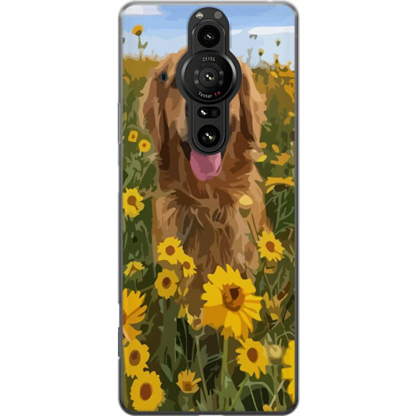Sony Xperia Pro-I Läpinäkyvä kuori Kultainennoutaja Auringonkukkapelto Koiramotiivi Luonto Kesä Suunnittelu Suosittu Koirarotu Perheen suosikki