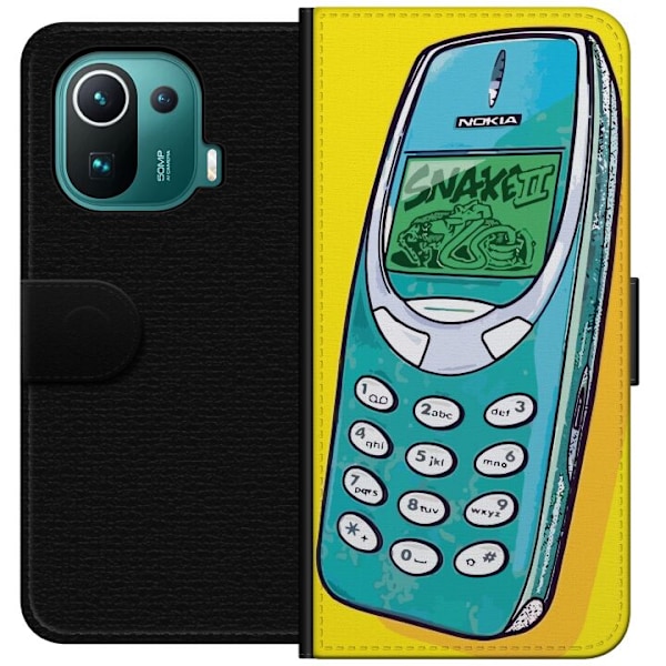 Xiaomi Mi 11 Pro Tegnebogsetui Nokia 3310, Snake 2, hold sorte