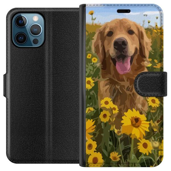 Apple iPhone 12 Pro Max Tegnebogsetui Golden Retriever Solrosmark Hundemotiv Natur Sommer Design Populær Hunderace Familiefavorit