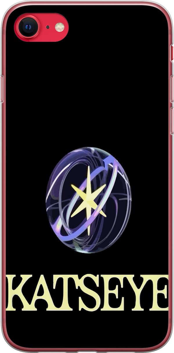 Kompatibel Mobilcover til Apple iPhone SE (2020) KATSEYE-logo med gul stjerne, lilla omløbsringe og lys typografi mod sort baggrund sort