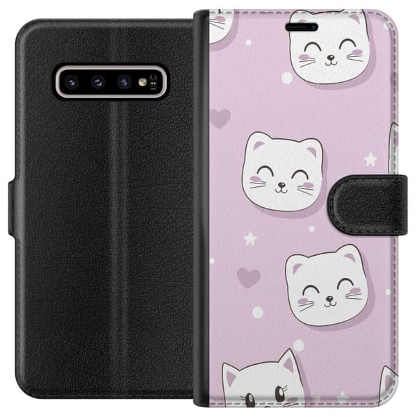 Kompatibelt Lommeboketui til Samsung Galaxy S10+ Katt Tapet