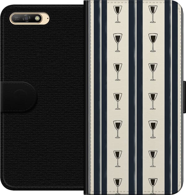 Kompatibel Tegnebogsetui til Huawei Y6 (2018) Blå vinglasstriber blå