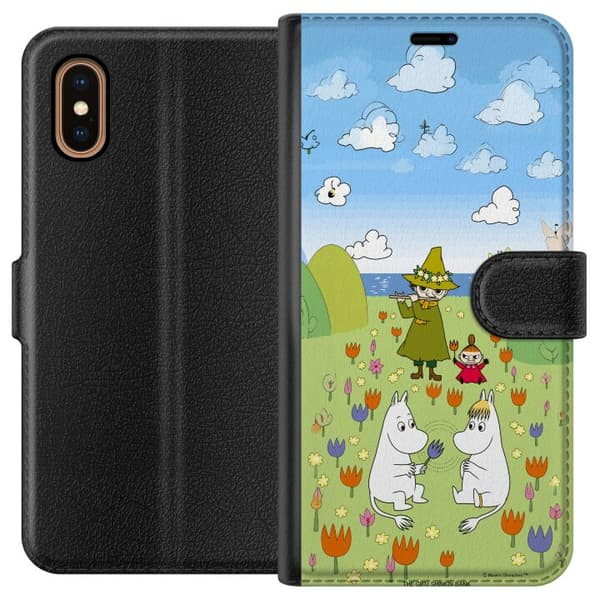 Kompatibel Tegnebogsetui til Apple iPhone XS Max Mumin i blomsteräng grøn