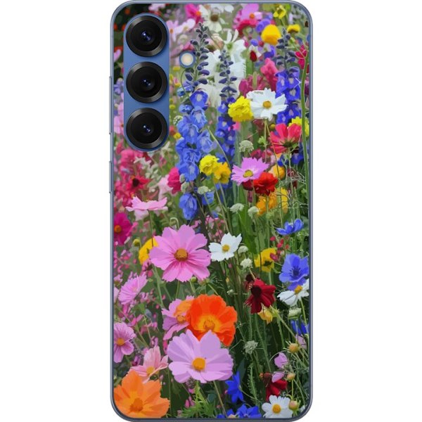 Samsung Galaxy S25+ Läpinäkyvä kuori Kukkakuvioinen mobiilikuori kesäisellä niityllä ja luontomaisemalla