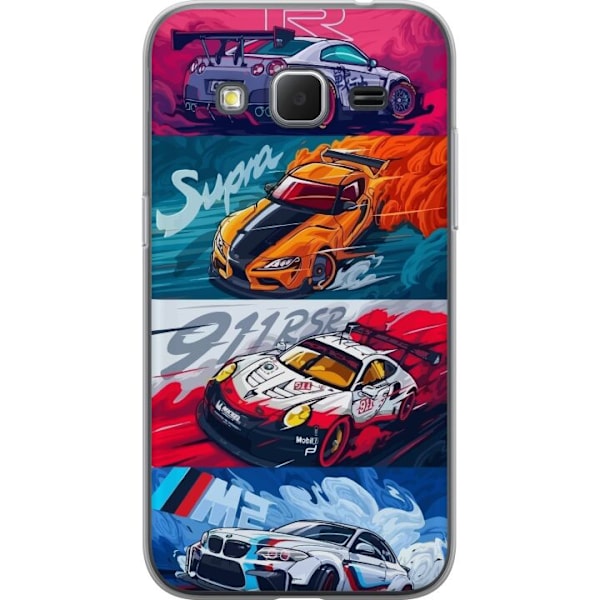 Samsung Galaxy Core Prime Läpinäkyvä kuori Nopeat Autot - Piirretty Kuvio Toiminnalla