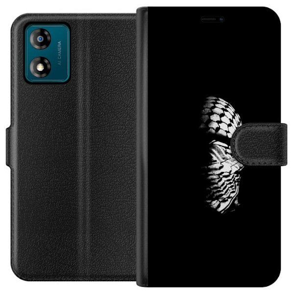 Motorola Moto E13 Tegnebogsetui Keffiyeh-mønster - klassisk sort-hvid palæstinensisk tørklæde med kulturel betydning
