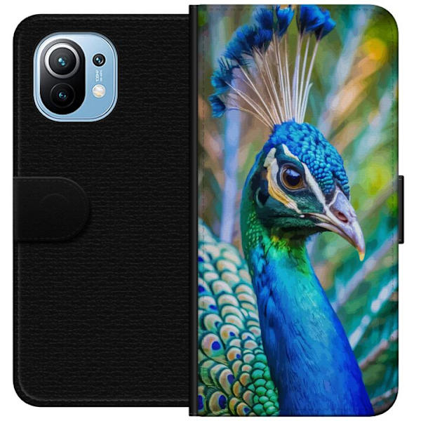 Xiaomi Mi 11 Lompakkokotelo Pavun Sulat Värikäs Design Lintuaihe Eksoottinen Graafinen Suunnittelu Luonto Ylellinen Koristelu