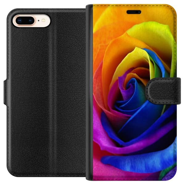 Kompatibel Tegnebogsetui til Apple iPhone 8 Plus Regnbue Rose