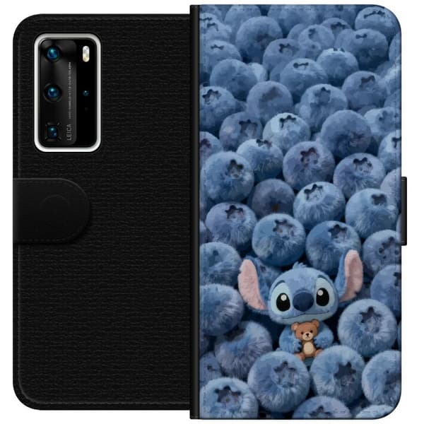 Kompatibelt Plånboksfodral till Huawei P40 Pro Blå figur bland blåbär blå