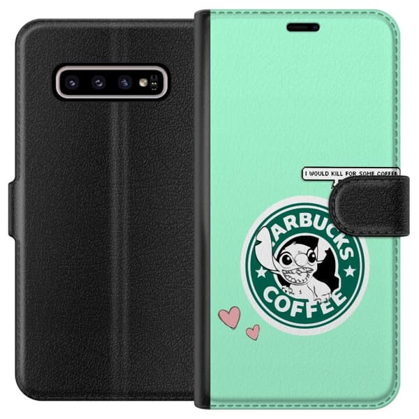 Kompatibelt Lommeboketui til Samsung Galaxy S10+ Stitch Kaffe