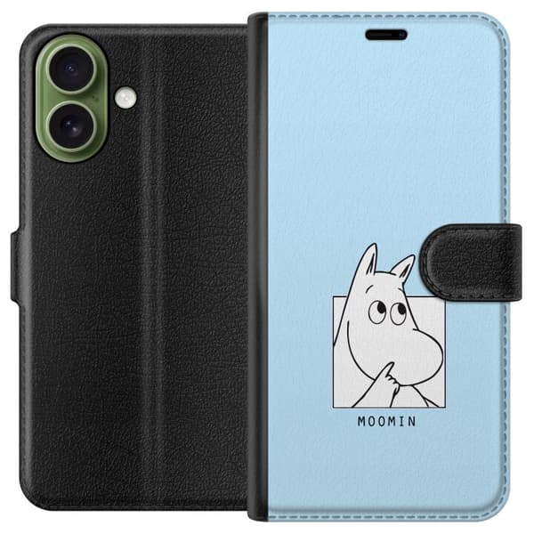 Kompatibel Tegnebogsetui til Apple iPhone 17 Mumitrolden i sort-hvid illustration mod lyseblå baggrund blå