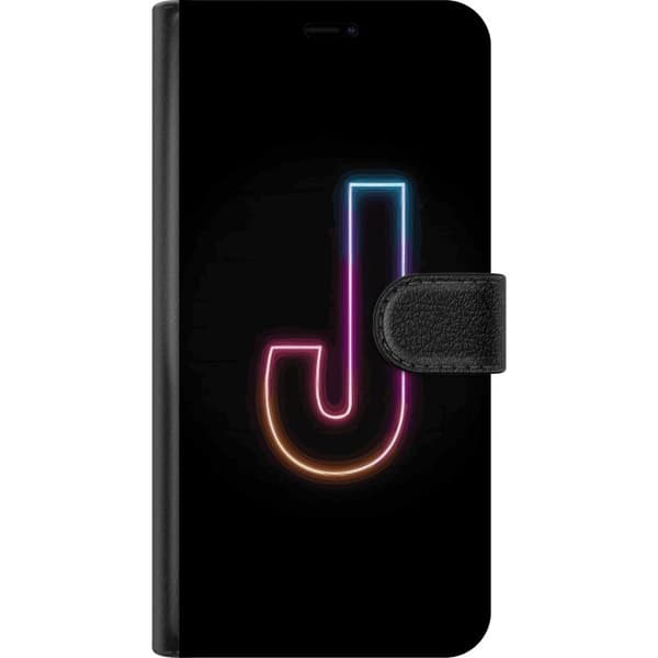 Kompatibel Tegnebogsetui til Apple iPhone 12 mini Minimalistisk neonbogstav J i farveskiftende lys mod sort baggrund