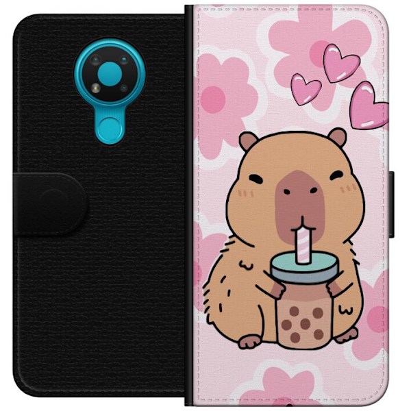 Nokia 3.4 Lompakkokotelo Kawaii Capybara Sydän Anime-tyyli Söpö Suunnittelu Eläinaihe TikTok Suosittu Lahja Tyttö
