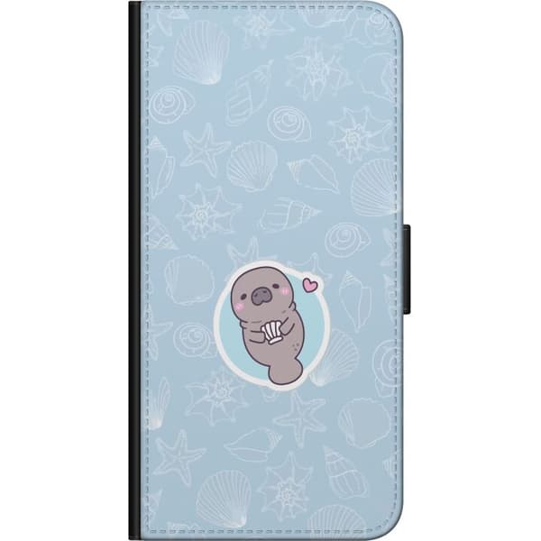 Kompatibel Tegnebogsetui til Samsung Galaxy Note10+ Tegnet søko med pink hjerte omgivet af skaller og søstjerner på lyseblå baggrund blå
