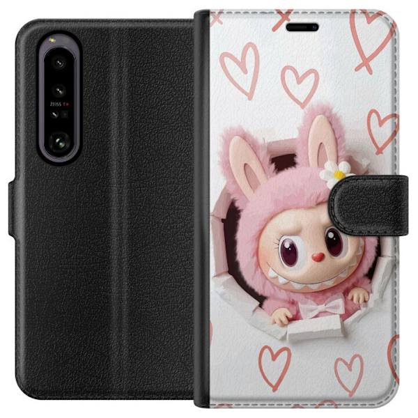 Sony Xperia 1 IV Lompakkokotelo Labubu Sydän Taustakuva Pop Mart Rakkausteema Hahmodesign Suosittu Motiivi Keräilytaideteossarja