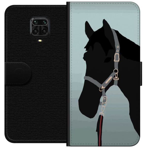 Kompatibel Tegnebogsetui til Xiaomi Redmi Note 9 Pro Minimalistisk sort hest i profil med grime mod lyseblå baggrund blå