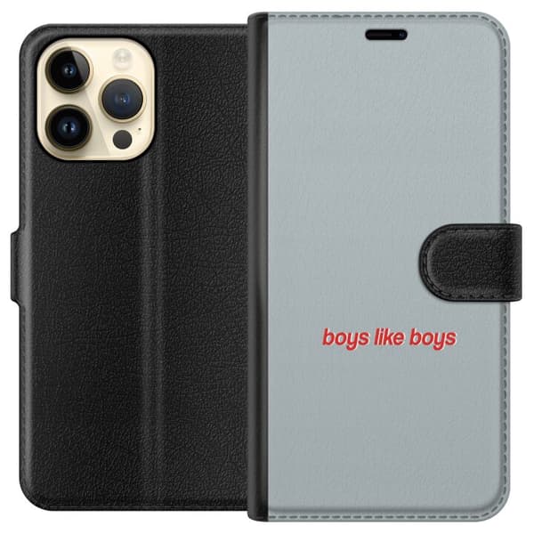 Kompatibelt Plånboksfodral till Apple iPhone 14 Pro Max Boys Like Boys text grå