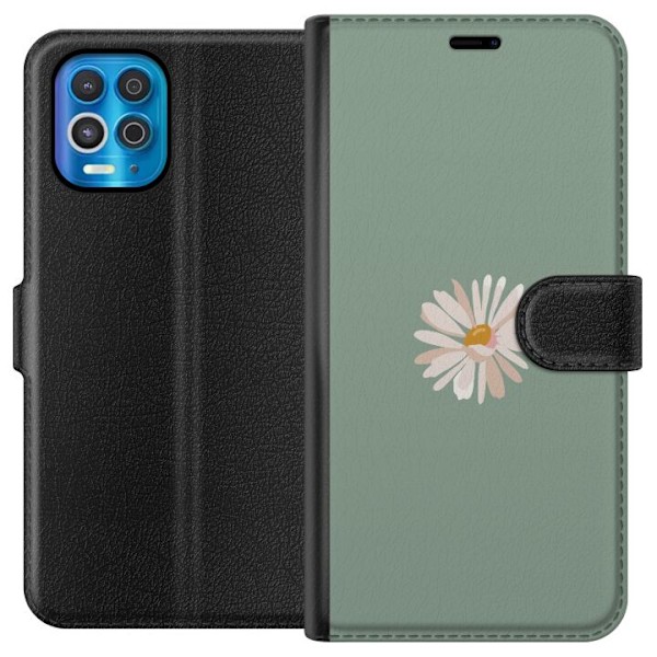 Motorola Edge S Plånboksfodral Grön Minimalblomma – stilren blomma på grön bakgrund