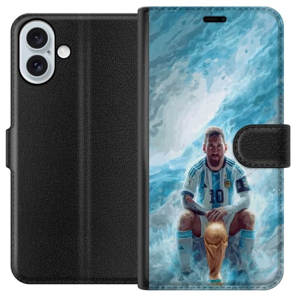 Kompatibelt Plånboksfodral till Apple iPhone 16 Plus Lionel Messi Världsmästare blå