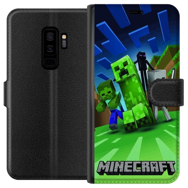 Kompatibel Tegnebogsetui til Samsung Galaxy S9+ Minecraft Creeper mobilskal i klassisk grön pixelstil