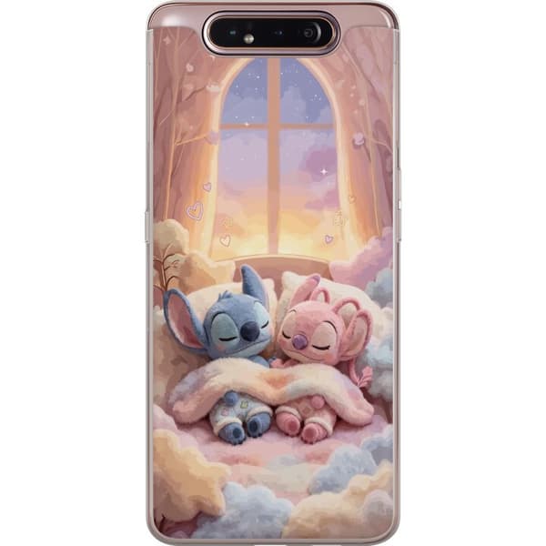Kompatibelt Mobilskal till Samsung Galaxy A80 Sovande blå och rosa figurer rosa