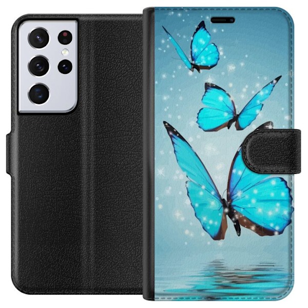 Samsung Galaxy S21 Ultra 5G Plånboksfodral Glittrande Fjärilar