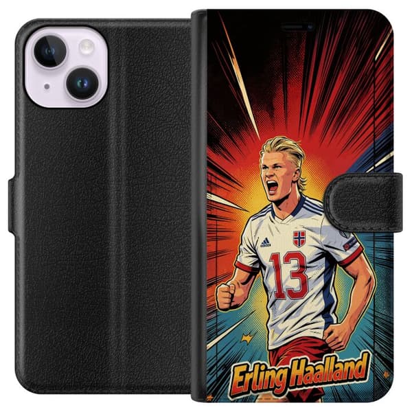 Kompatibel Tegnebogsetui til Apple iPhone 15 Erling Haaland seriestil rød
