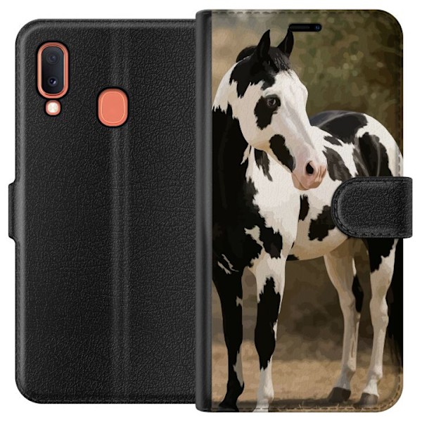 Samsung Galaxy A20e Plånboksfodral Vacker Häst – elegant illustration av hästmotiv
