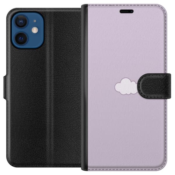 Kompatibelt Plånboksfodral till Apple iPhone 12 mini Lila Moln – minimalistiskt moln på lila bakgrund