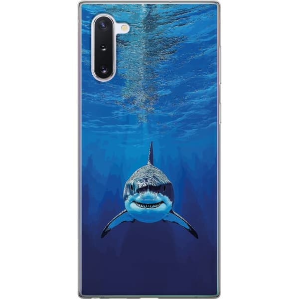Kompatibelt Mobilskal till Samsung Galaxy Note10 Närbild av en vithaj under vattnet blå