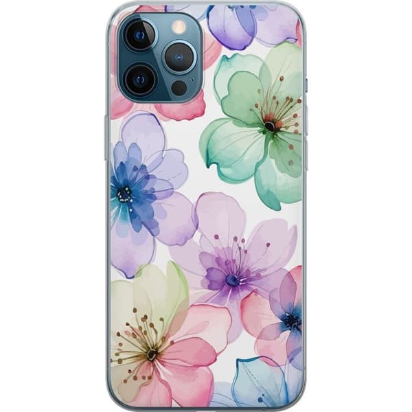 Kompatibelt Mobildeksel til Apple iPhone 12 Pro Max Akvarellblomster i myke pastellfarger