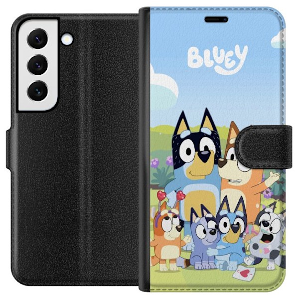 Samsung Galaxy S22 5G Plånboksfodral Bluey mobilskal med hela familjen i färgglad design