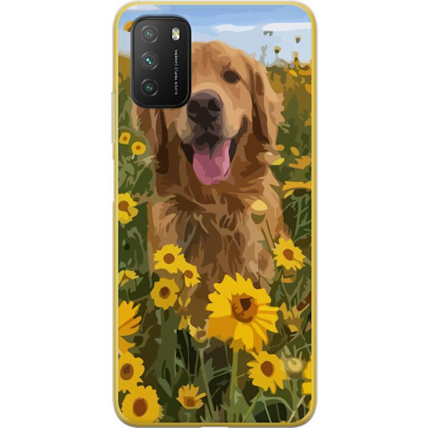 Xiaomi Poco M3  Genomskinligt Skal Golden Retriever Solrosfält Hundmotiv Natur Sommar Design Populärt Hundras Familjefavorit