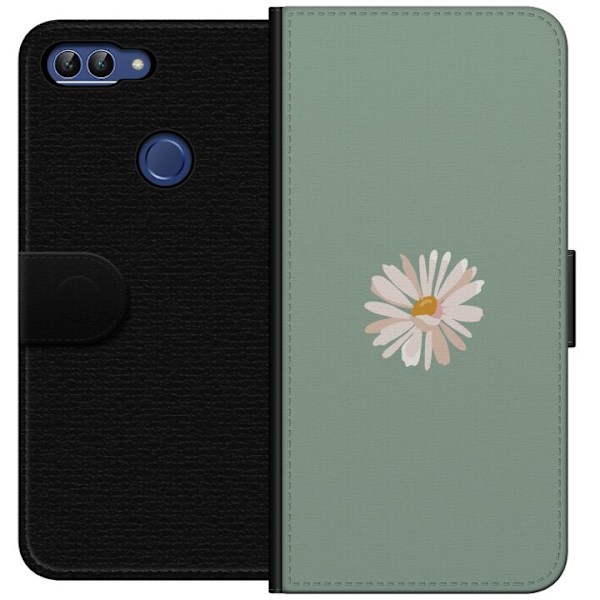 Huawei P smart Plånboksfodral Grön Minimalblomma – stilren blomma på grön bakgrund
