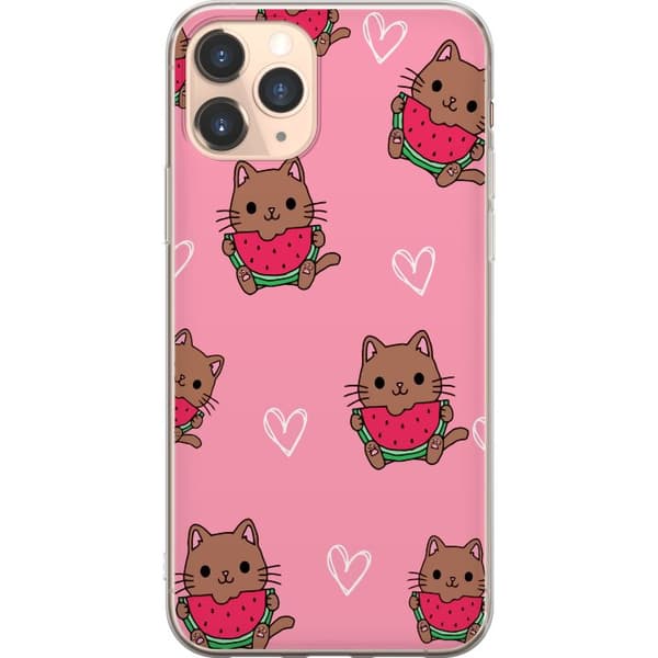 Kompatibelt Mobildeksel til Apple iPhone 11 Pro Katt med vannmelon på rosa bakgrunn