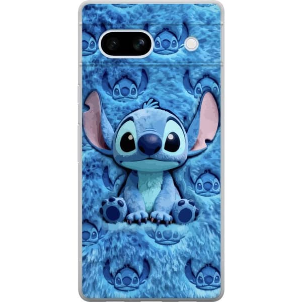 Kompatibelt Mobildeksel til Google Pixel 7a Søt blått monster omgitt av en myk blå pelshimmel blå