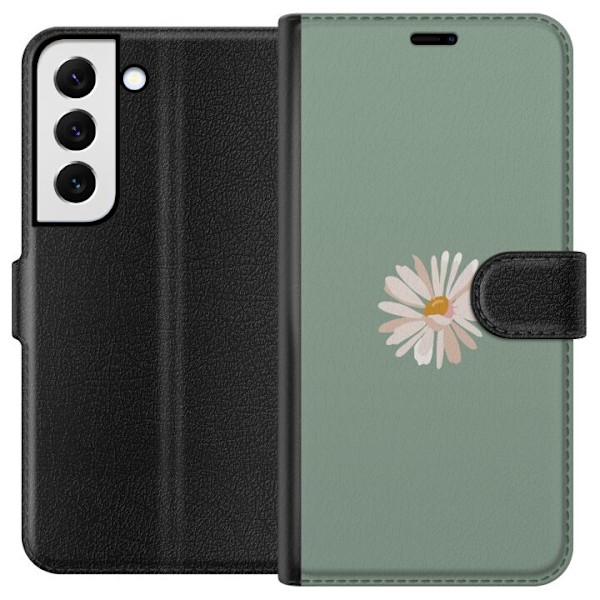 Samsung Galaxy S22+ 5G Lompakkokotelo Vihreä Minimalikukka - tyylikäs kukka vihreällä taustalla