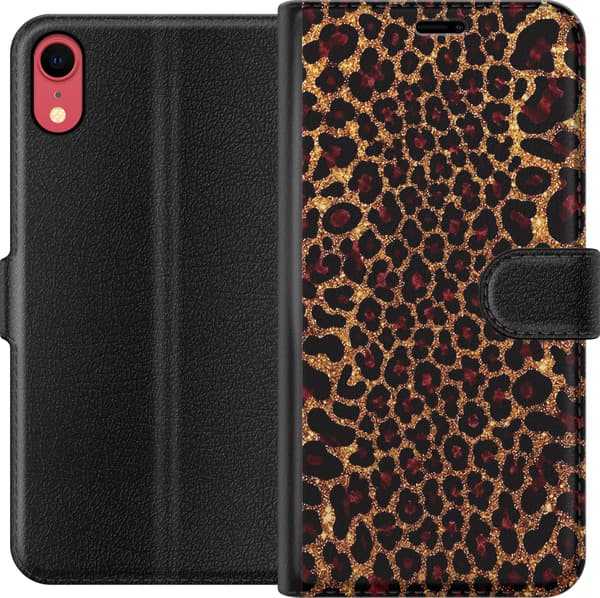 Kompatibelt Lommeboketui til Apple iPhone XR Gullfarget glitterleopard gull