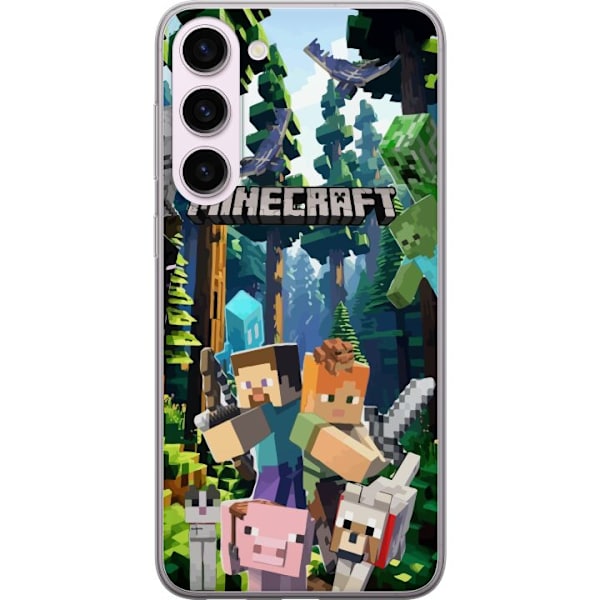 Samsung Galaxy S23+ Läpinäkyvä kuori Minecraft-matkapuhelinkotelo metsällä ja pikselityylisillä hahmoilla